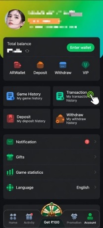 Veer Game transaction history